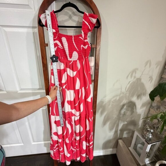 Crystal Doll Red White Smocked Tiered Maxi Dress Ruffle Straps Size S NWT - Picture 5 of 11